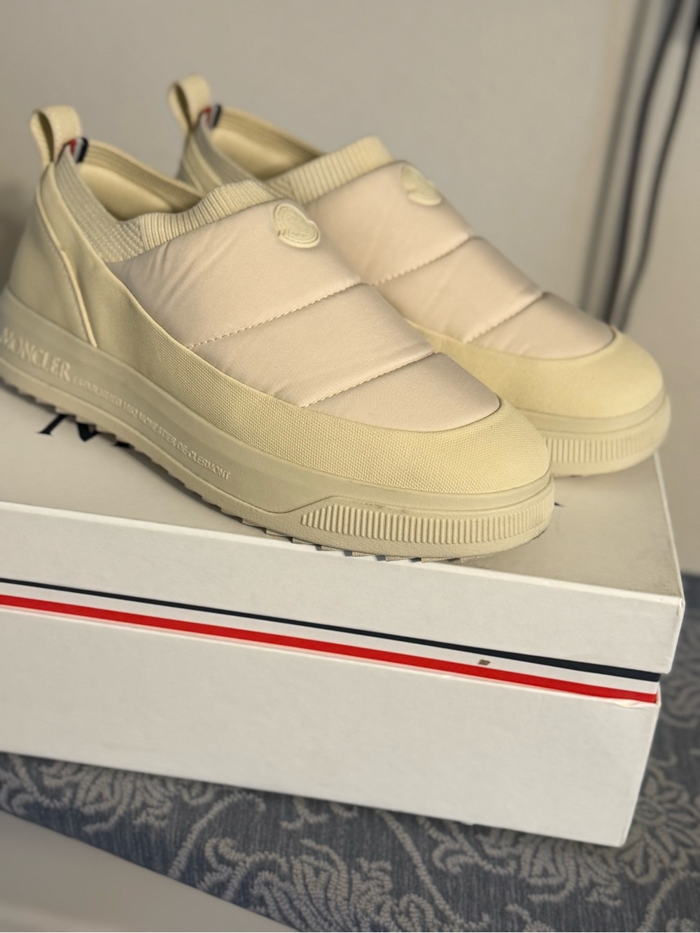 Moncler Cream Quilted Slip-On Sneakers with Padded Upper